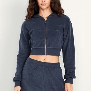 Old Navy Dusk Navy Cropped Terry Zip Hoodie